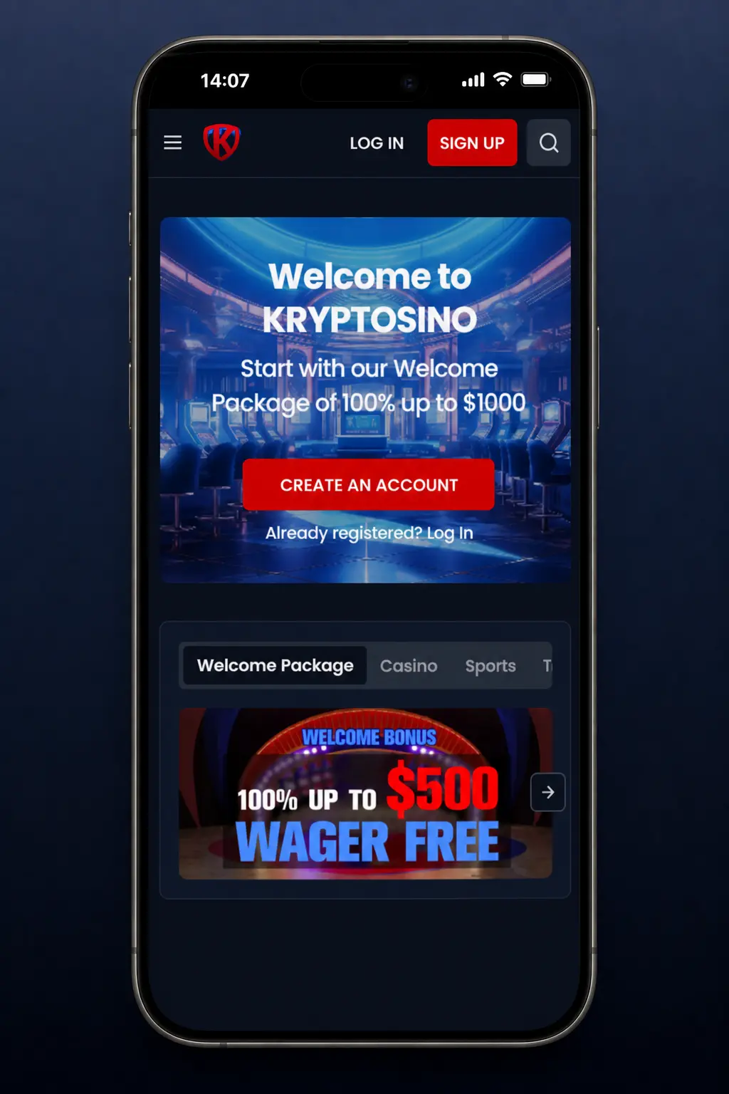 Kryptosino casino app login screen showing step-by-step sign-in process on mobile device