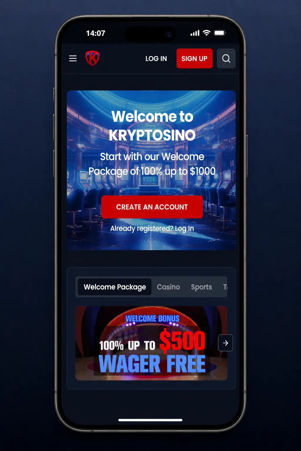 Step-by-step guide showing how to log in to Kryptosino casino via mobile app interface
