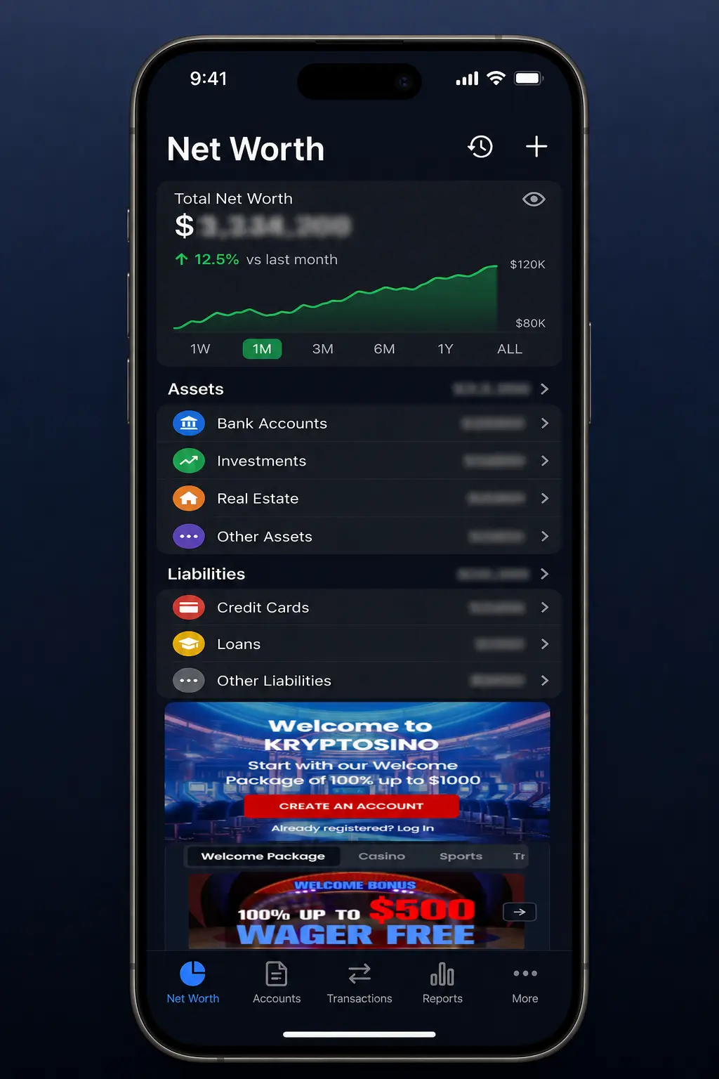 Step-by-step guide showing how to log in to Kryptosino casino via the mobile app across 5 screens
