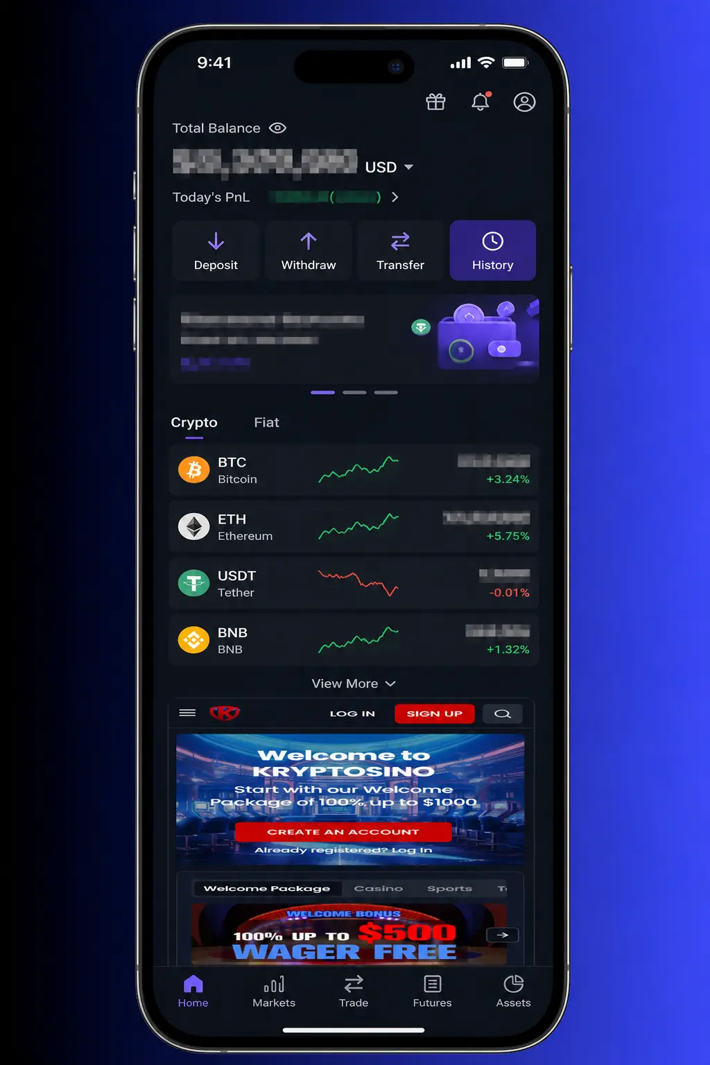Login at Kryptosino via App on mobile PWA