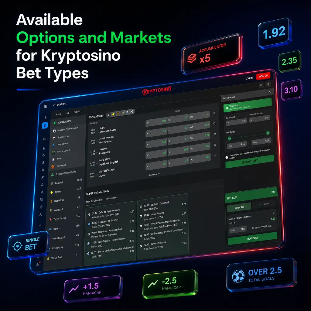 Available Options and Markets for Kryptosino Bet Types