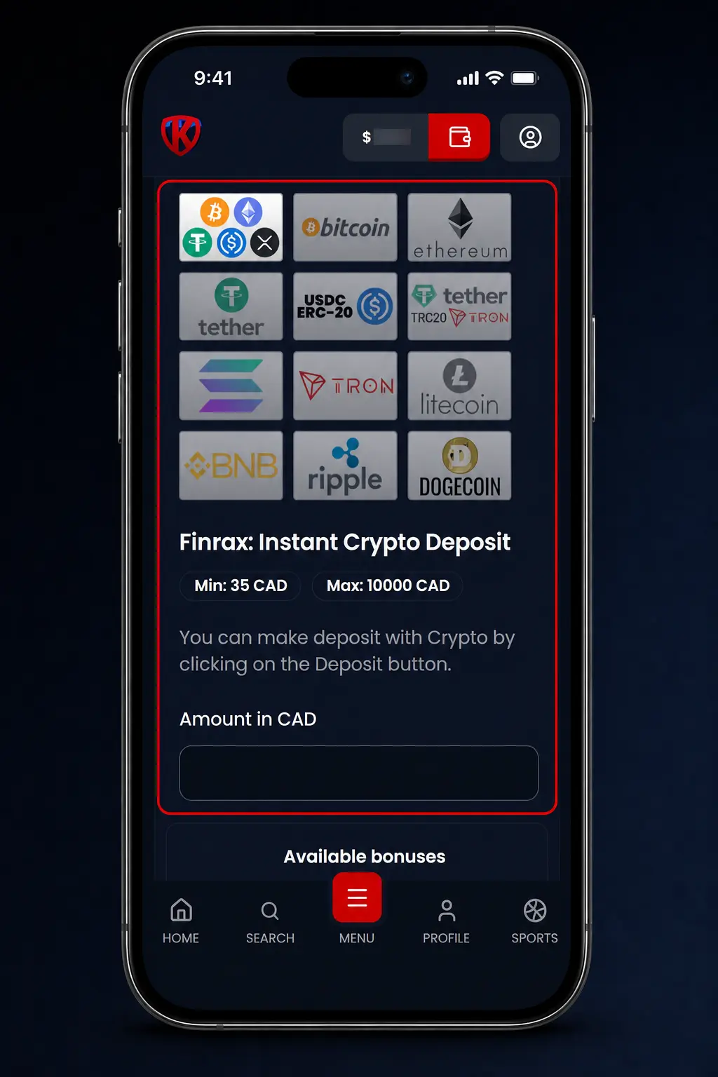 Step-by-step guide showing how to enter and activate the Kryptosino bonus code during account signup and deposit